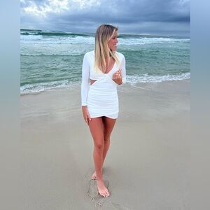 White mini dress long sleeve